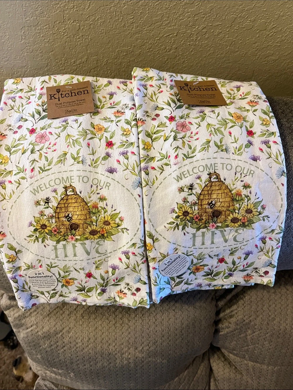 Welcome to Our Hive Floral Kitchen Towels - Set of 2
